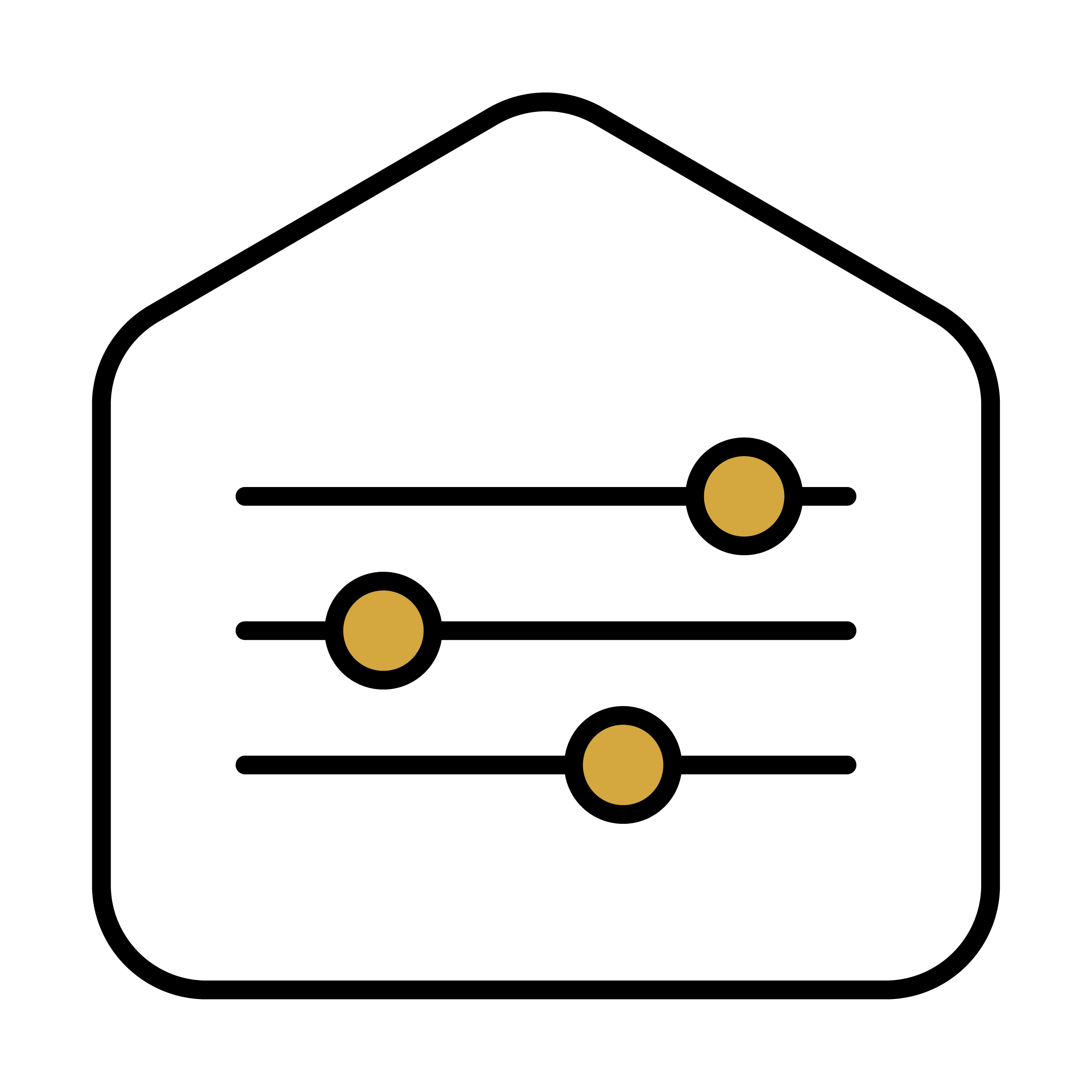 An icon of a home with adjustable toggles to represent a homeowner's goals and preferences