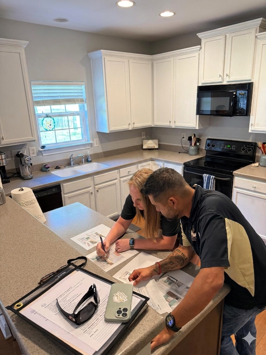 A meeting for project planning and scope development for a residential renovation